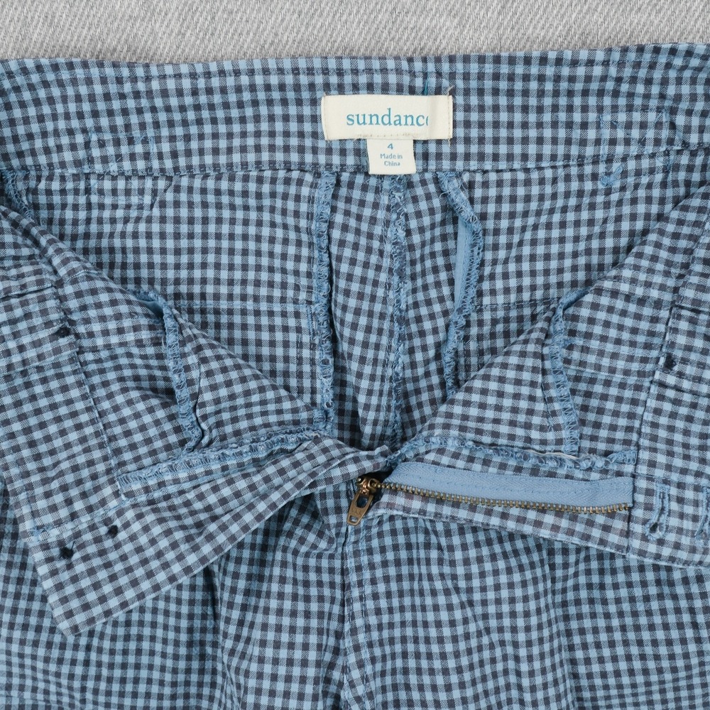 Sundance Pants Womens 4 Blue Gingham Ankle Linen Cotton 27 Waist 25.5 Inseam - Picture 5 of 15